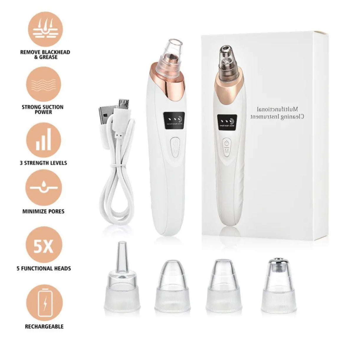 Black head Remover - 5 in 1
Rechargeable Blackhead Remover - Acne Remover
- Vacuum Suction - Face Pore Cleaner - Facial
Beauty Equipment - Blackhead Removal Machine - LED Display